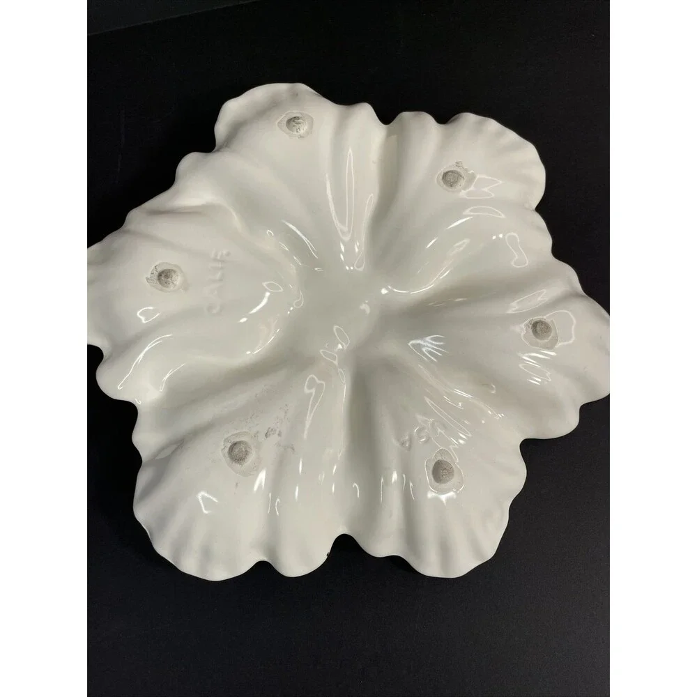 California Pottery Off White Red Apple Green Divided Dish